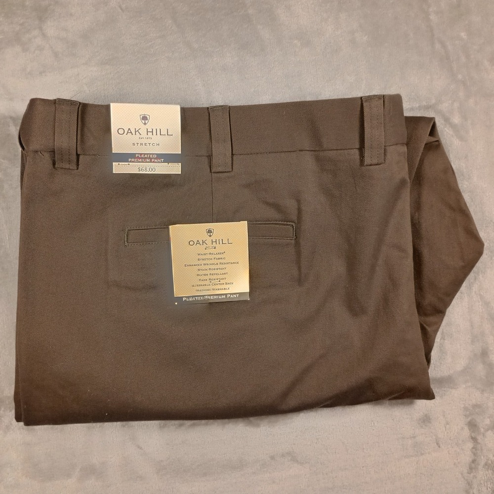 Oak Hill Pleated Premium Dress Pants Mens 58x30 Olive Stretch Waist Relaxer